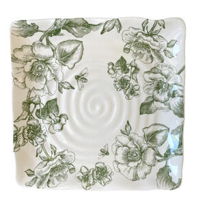MAXCERA Green Floral Dinner Plates 11in Square Ceramic Set of 2 NEW